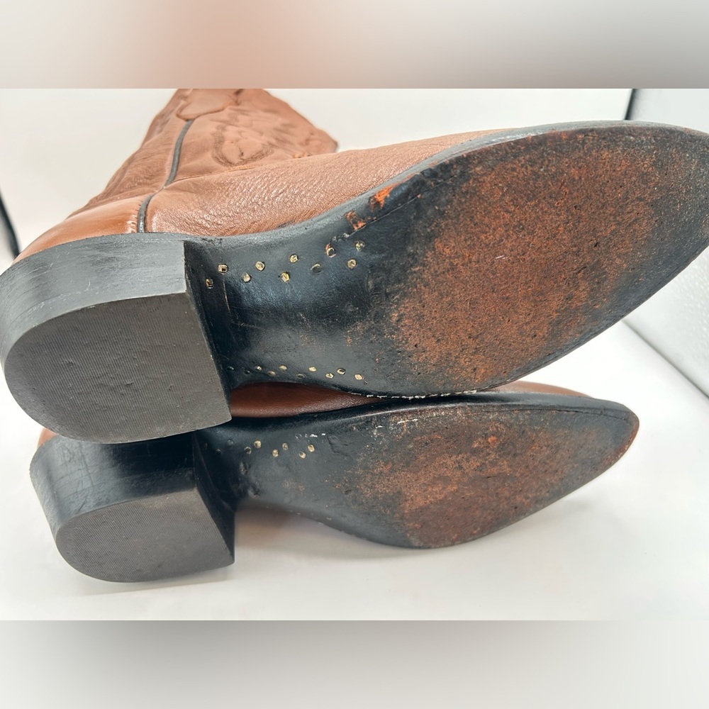 Lucchese 2000 Women’s Cowgirl Western Boots Brown Camel Leather Size 7 Scalloped - Picture 17 of 17